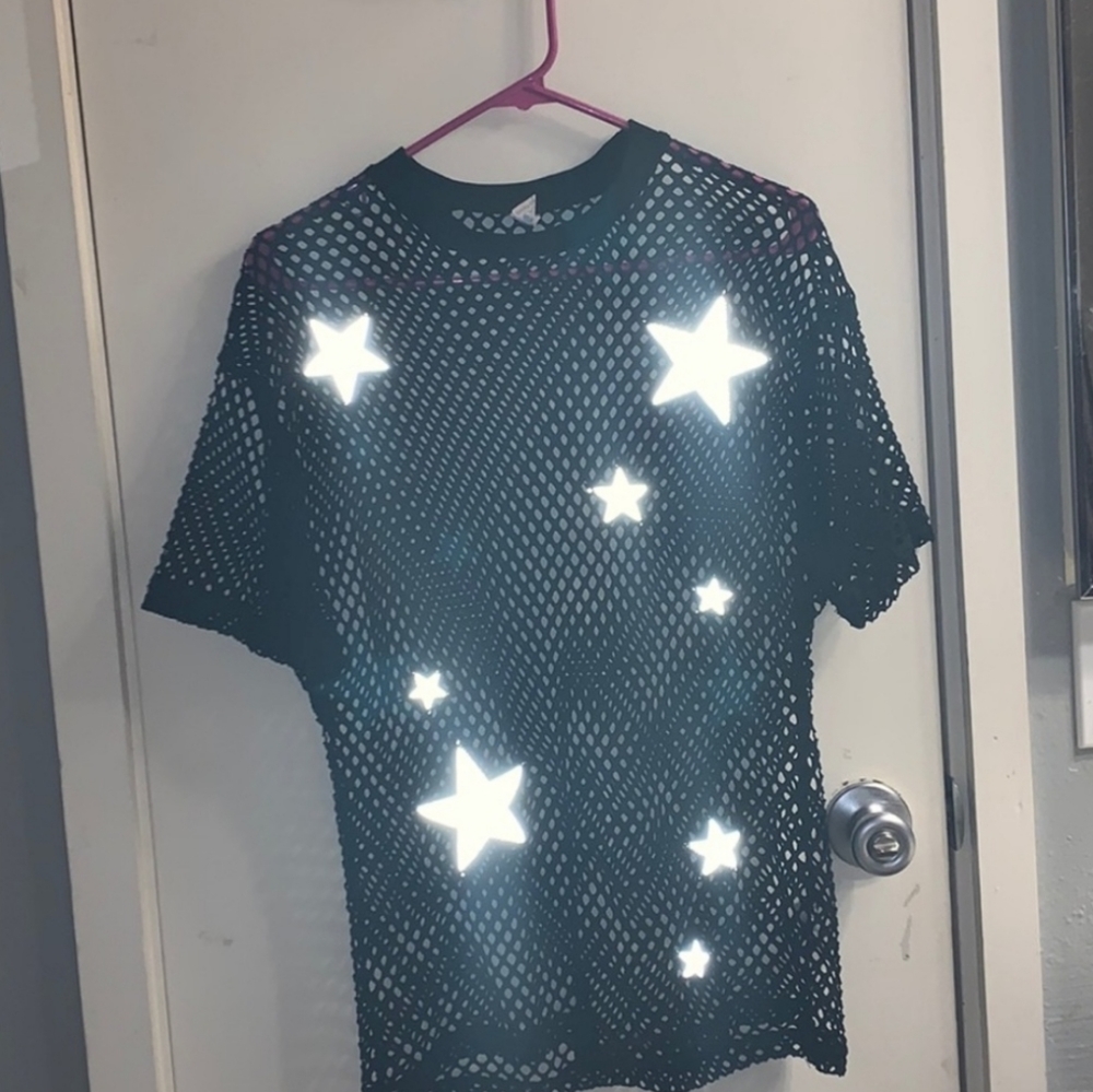 EUC iHeartRaves Mesh Shirt With Reflective Stars Size Men's Small